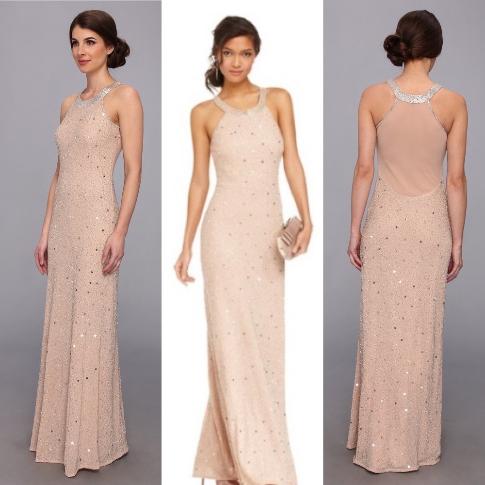 Adrianna Papell Caviar Champagne Bead Gown 10P